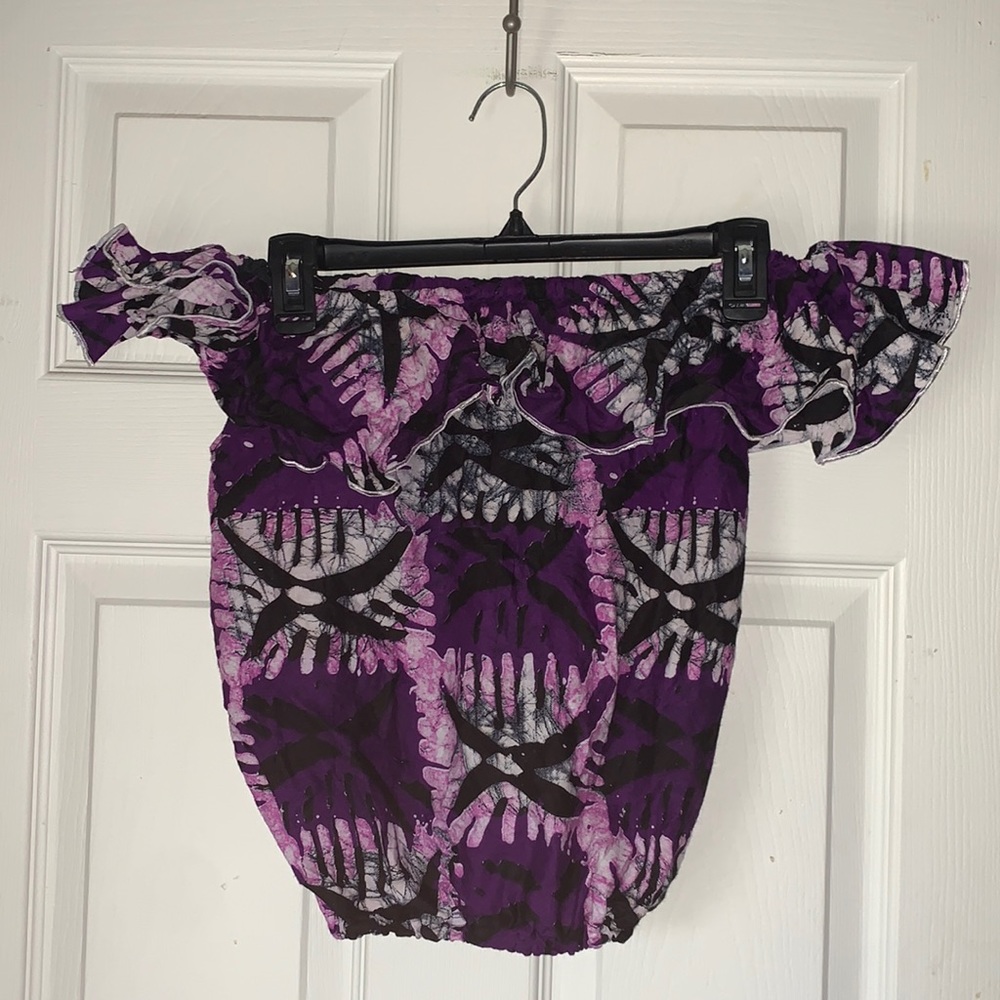 Purple Ankara Print Bardot Crop Top